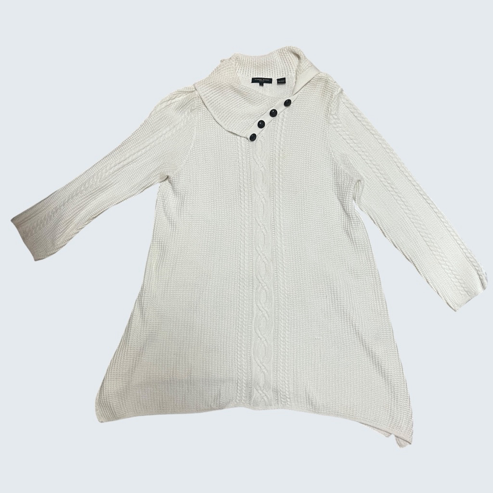 Jeanne Pierre Woman Ivory Cotton Cable Knit Shawl Collar Cardigan Sweater 1X - Picture 13 of 16